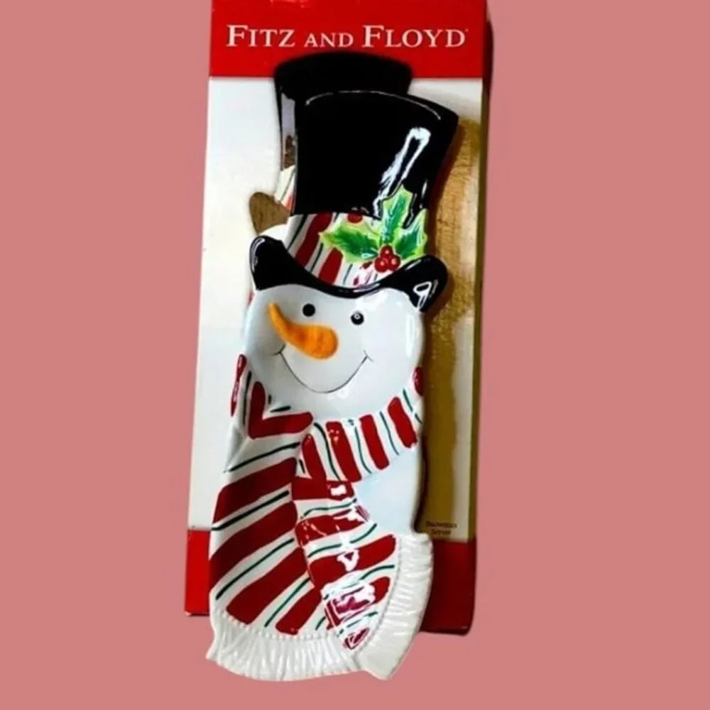 Fitz & Floyd Snack therapy snowman server tray dish plate platter holiday